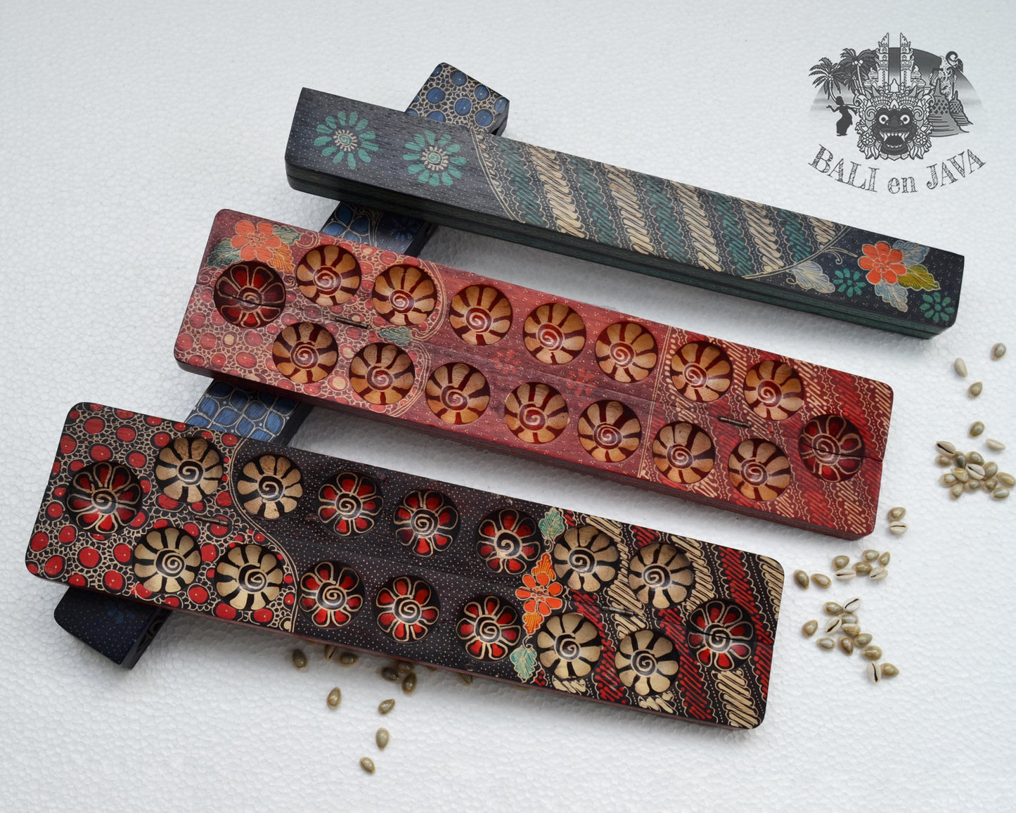 Vintage Long Foldable Mancala Wooden Asian Congkak Oware Kalaha Sungka Board Game Batik Handmade Home Decor Toys Family Game Table Game